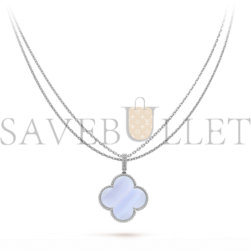 V*N CL*F arpels magic alhambra long necklace, 1 motif - white gold, chalcedony vcarp6l900